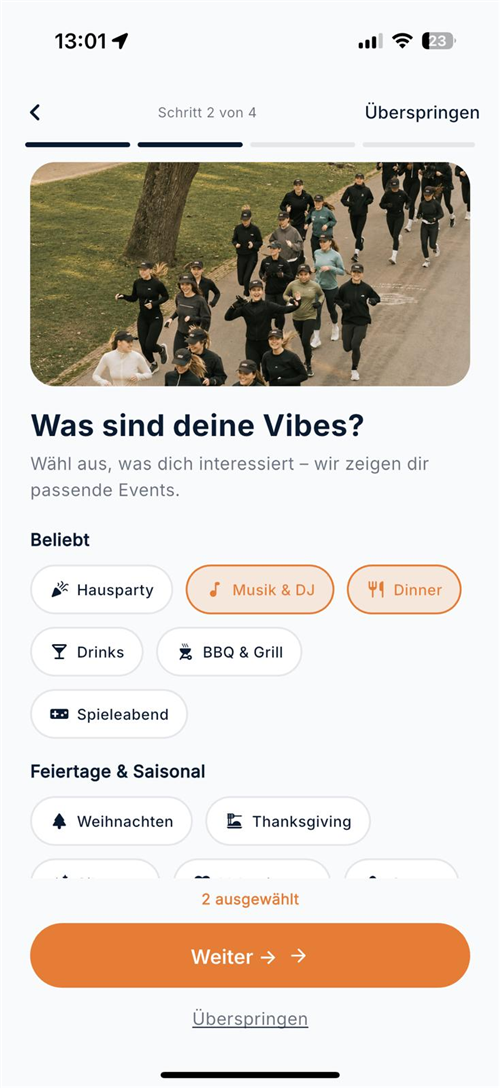 Vibes-Auswahl in der CliqOut App